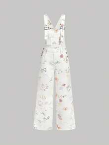 Sweetra 女士全印花口袋休闲牛仔背带裤和连体裤