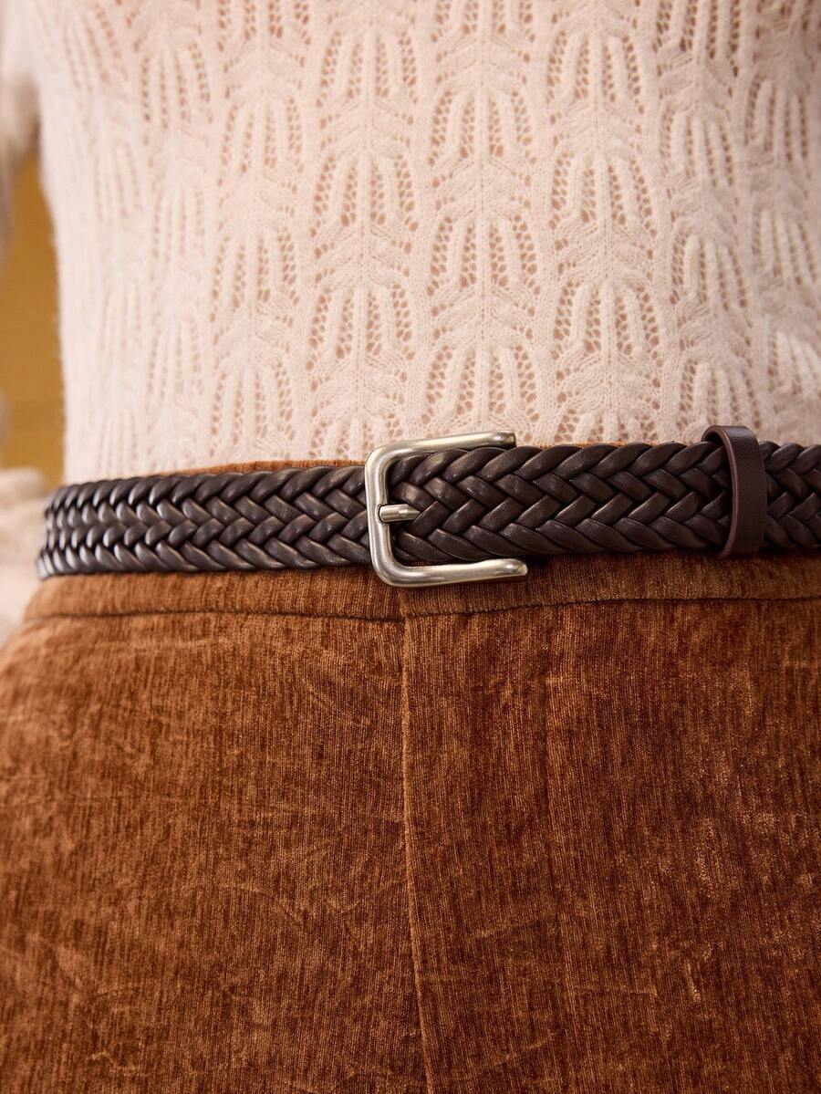 Thắt lưng bện đơn giản màu trơn dành cho nữ - Cà phê - Xem 1