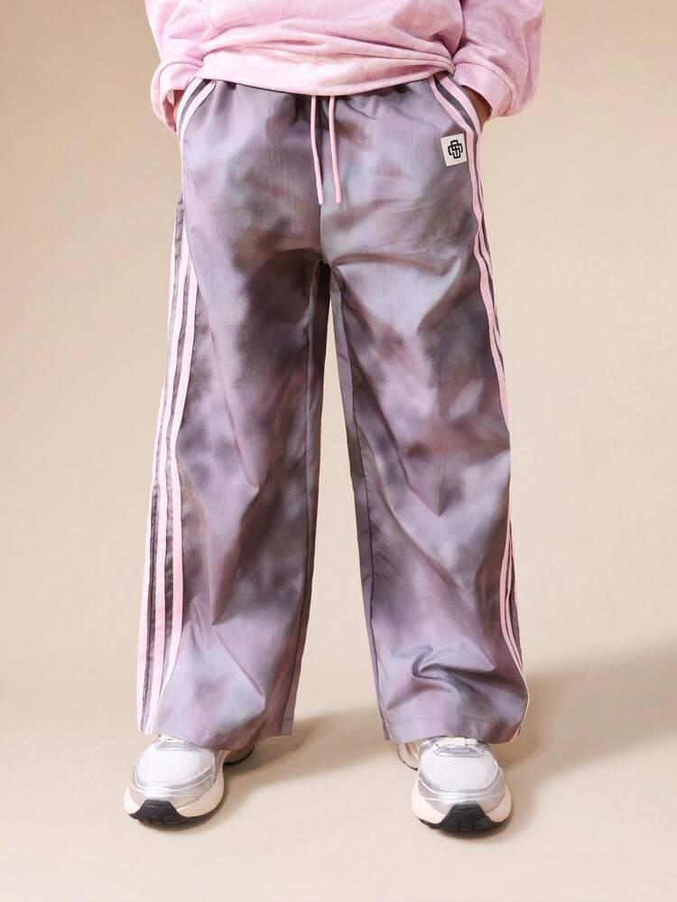 Tie Dye Wide Leg Jogger Pants With Side Stripes