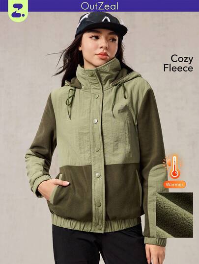 OutZeal Mujer Forro polar suave y cálido con cuello alto, dobladillo con cordón y capucha para actividades al aire libre, senderismo, acampada e invierno