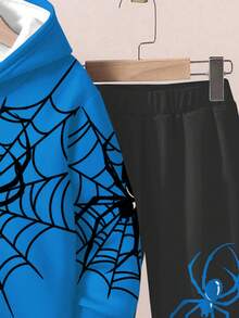 2pcs/Set Young Boys Casual Stylish Brave Cool Spider Web Print Loose Fit Hoodie Sweatshirt Set, Suitable For Autumn/Winter - Multicolor - View 5