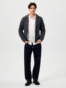 RONVEXI Cardigan tricoté zippé à manches longues, couleur unie minimaliste pour tous les jours, automne/hiver - Gris foncé - Voir 3