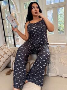 SHEIN 2pcs/Set Butterfly Ditsy Floral Camisole And Pants Set, Sexy Style, Spring/Summer - Grey - View 5