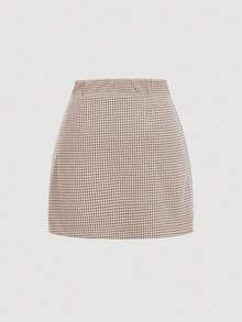 SHEIN MOD 大码女式休闲商务通勤百搭简约A字裙 - 卡其色 - 查看 3