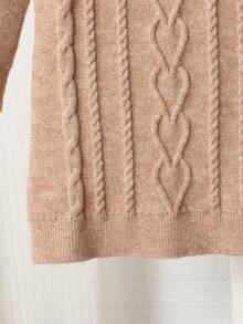 LMoss Kids Young Girl Pink Crew Neck Long Sleeve Patchwork Ruffle Textured Knit Sweater Dress,Autumn Holiday Casual Daily Wear Warmth Autumn/Winter - Khaki - View 3