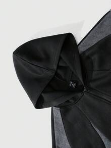 ROMWE MEN Casual 男士休闲撞色印花拉链连帽卫衣，秋冬季 - 黑色 - 查看 6