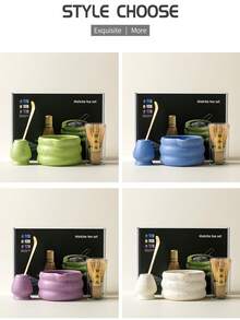 Matcha Set, Japanese Tea Set Includes Matcha Bowl With Spout, Matcha Whisk Holder, Bamboo Matcha Whisk And Bamboo Scoop, 17 Oz Mottled Green Glaze Ceramic Matcha Kit For Tea Lovers