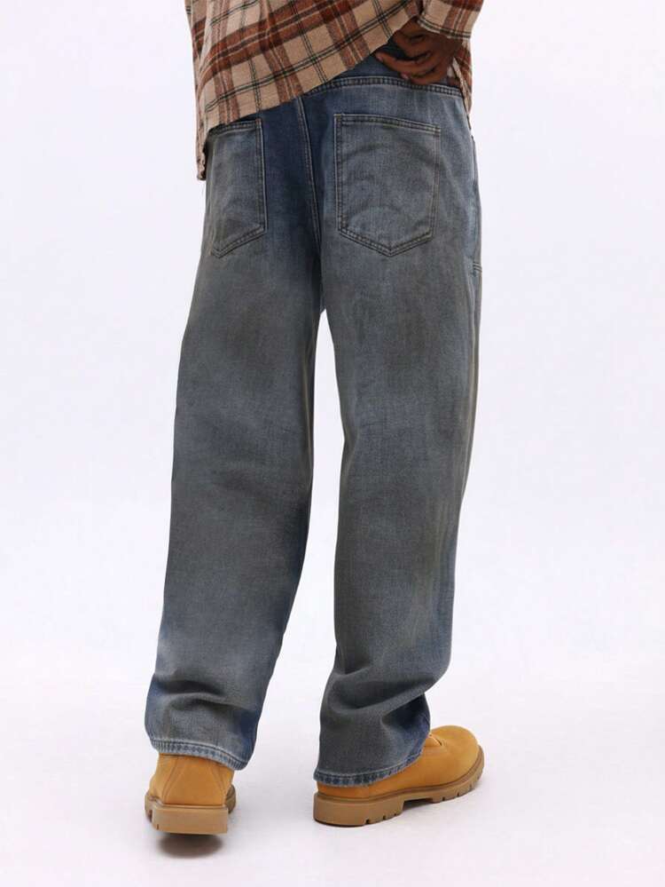 Double Layer Wide Leg Denim Jeans With Curved Panels