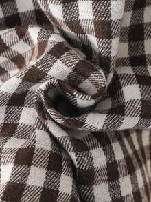 SHEIN Vintaside Kids 女婴复古优雅棕色格子灯芯绒荷叶边长袖连衣裙，适合休闲、优雅、可爱的日常穿着 - 棕色 - 查看 7