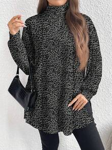 EMERY ROSE Plus Size Casual Minimalist Turtleneck Long T-Shirt, Spring/Autumn/Winter Fall - Multicolor - View 4