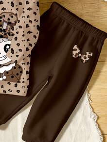 SHEIN Playful Pals 两件套少女时尚可爱卡通豹纹兔印花休闲保暖舒适套装，包括连帽卫衣和运动裤。 - 彩色 - 查看 4