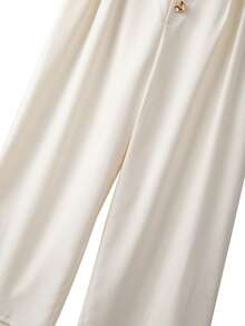 GlowEve CURVE 大码女式高腰/中腰纯色优雅修身休闲直筒裤，宽松版型西装裤，适合所有季节，商务休闲优雅办公服饰 - 杏色 - 查看 6