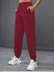 Easithlete 2pcs Women Casual Everyday Commute Simple Solid Color Elastic Waist Side Pockets Jogger Pants Elastic Waist Pants Sports Pants Women Jogger Pants Workout Sweat Pants Baggy Gym Clothes - Multicolor - View 4