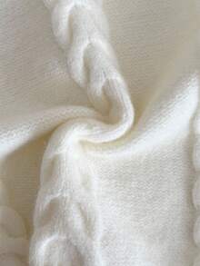 SHEIN Serisse Kids 少女两件套针织无袖羊毛扭结高领上衣 - 紅白色 - 查看 10