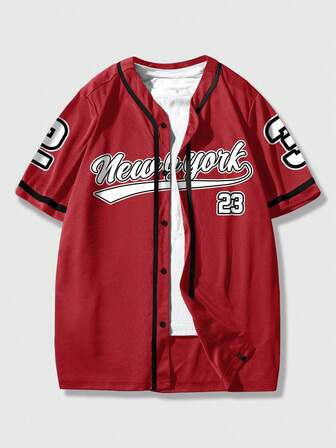 Prep قميص كاجوال بأكمام قصيرة وأزرار أمامية مطبوع عليه شعار المدينة