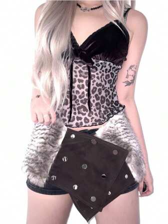 Goth 1pc Brown Y2K Fuzzy Versatile Waist Belt, Fashion Minimalist Wild Style Waist Cincher Suitable For Party, Date, Travel, Halloween, Christmas And More