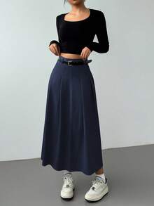 Almamuse Falda plisada de cintura alta y línea A de longitud hasta la rodilla, nueva para primavera y otoño