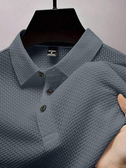 Manfinity Homme Camisa tipo polo de manga corta y unicolor para hombres, casual y de uso diario, para golf