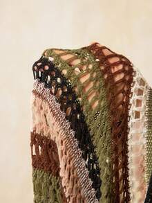 Boho Mama كنزة صوفية محبوكة مفتوحة مخططة باللون الأخضر المريمي للحوامل، كنزة علوية كاجوال للخريف، إجازة - متعدد الألوان - مشاهدة 8