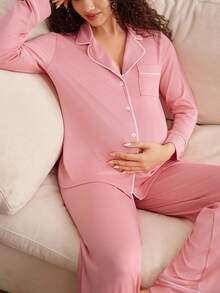 Moonlight&Mama Bộ đồ ngủ thời trang cơ bản cho bà bầu và cho con bú, mùa đông - Hồng - Xem 6