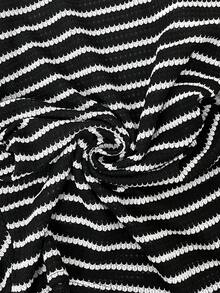 Firerie 大码斜肩长袖T恤，菠萝纹理长袖，不对称秋季女式上衣 - 黑色 - 查看 6