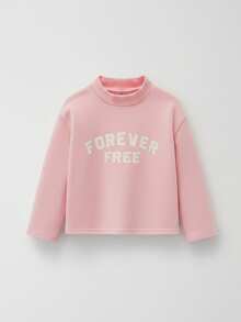 THE HAPPY LOOK Young Girls Letter Print Pink Dropped Shoulder Long Sleeve Casual Sweatshirt - Pink - View 1