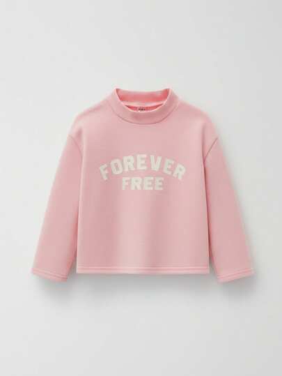 THE HAPPY LOOK Young Girls Letter Print Pink Dropped Shoulder Long Sleeve Casual Sweatshirt