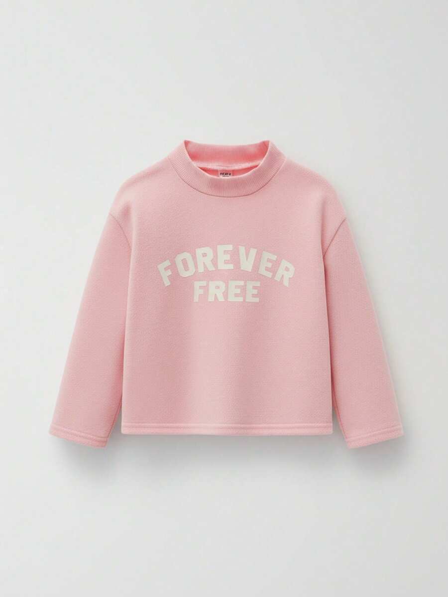 THE HAPPY LOOK Young Girls Letter Print Pink Dropped Shoulder Long Sleeve Casual Sweatshirt - Pink - View 1