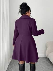 Elenzga Große Größen Mäntel mit tailliertem Design und Metallschnalle - Violett - Übersicht 2
