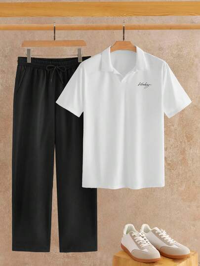 HIMLAND Men's Casual Striped Short Sleeve Polo Shirt And Shorts Set, Summer  Multi-Piece Set  Daily Essential Wardrobe Staple Basic Style All-Match Style Go-To Piece Mix-And-Match Item Casual Versatile Style Premium Textured Fabric  Summer Wardrobe Essentials Casual Outfit Ideas Laid-Back Look Striped Textured Polo Shirt