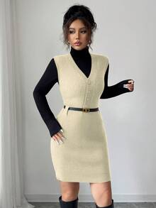 Selianne Váy len nữ phong cách Pháp tối giản thời trang mới - Vàng nhạt - Xem 7