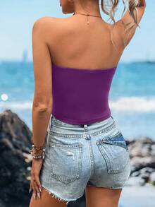Sylviya Women's Solid Color Versatile Tight Fitting Crop Top, Suitable For Summer - Violet Purple - View 2