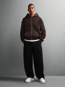 SUMWON 男士拉链连帽衫，时尚男士拉链连帽衫，精致针织设计，休闲、运动、都市探索的理想之选，纯色款 - 巧克力棕 - 查看 5