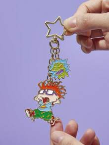 Nick 90s | SHEIN Stylish And Cute Gold Zinc Alloy Dripping Oil Cartoon Keychain Bag Pendant, Pendant Pendant,Gift Ideas - Multicolor - View 7