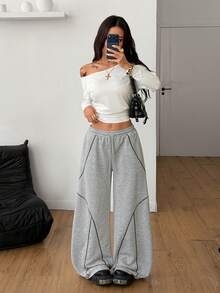 Coolane Women's Winter Streetwear Basic Daily Wear Casual Homecoming Sportswear Contrast Piping Baggy Low Rise Banana Pants