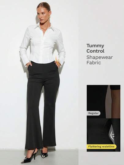 Nuvra 女式束腰喇叭腿纯色口袋裤