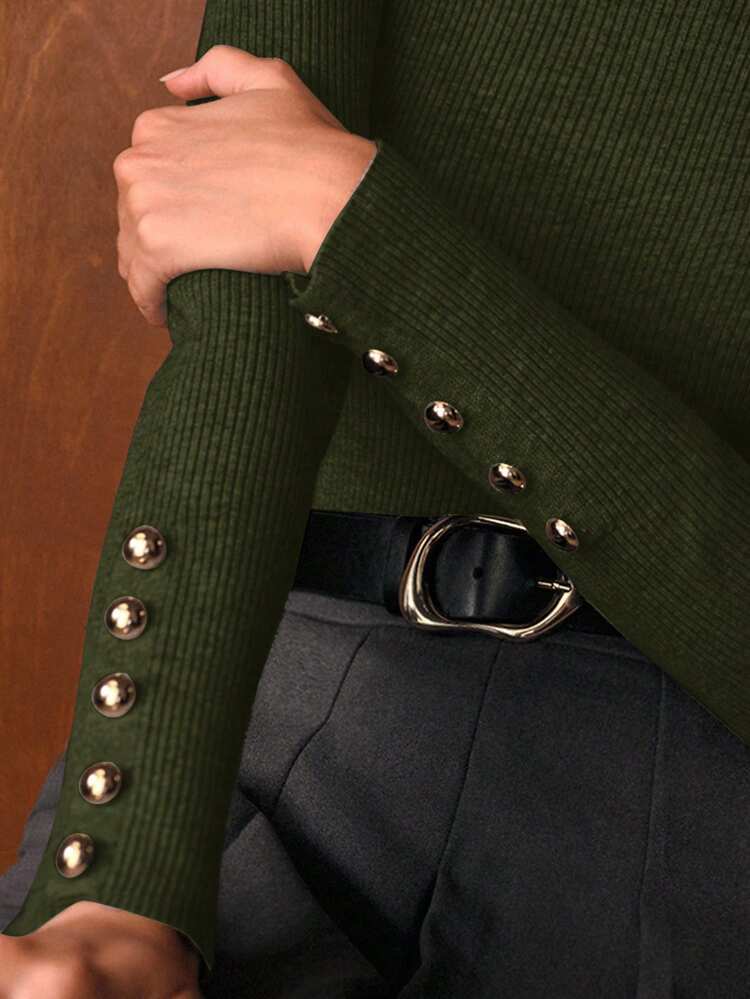 SIMPLE METAL BUCKLE DECOR BASE LAYER SWEATER