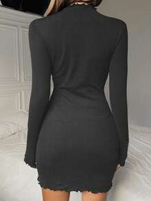 SHEIN EZwear 秋冬新款深灰色针织高弹保暖修身女装 - 深灰色 - 查看 2