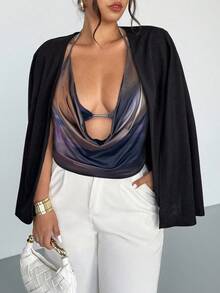 Firerie 大码女式性感垂褶领露脐背心，金属装饰，扎染印花，适合通勤、派对、音乐节、度假、情人节、演唱会、演出、约会、正式场合、婚礼等场合。 - 彩色 - 查看 7