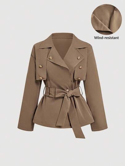 SHEIN MOD Women's Short Casual Loose Trench Coat With Belt, Autumn Outwear, Fall Coat, Fall Clothes, Cruise Women , Back To School,