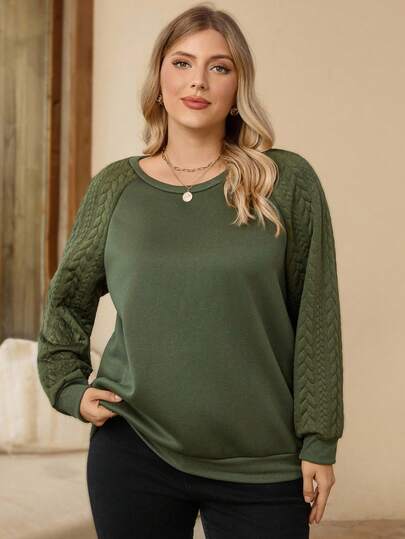 Rosumi Sudadera de talla grande, de unicolor, con mangas raglán, informal, para otoño/invierno