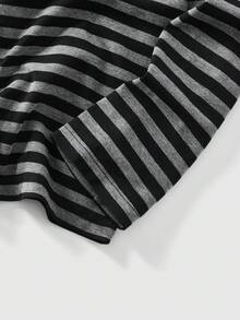 ROMWE MEN Goth Men's Striped Rivet Cross Slim Fit Long Sleeve T-Shirt - Black and White - View 5