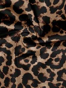 Mellowie Vintage Leopard Print Casual Minimalist Vintage Print Round Neck Blouse, Women In Autumn And Winter, Romantic, Elegant, Autumn And Fall Wear. Country, Vintage, Vacations, Casual Outings, Music Festiva - Multicolor - View 5