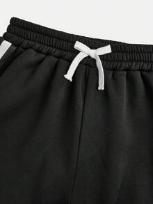 SHEIN 青少年男童黑色拼接撞色印花休闲运动裤，舒适百搭，适合秋冬季节穿着，可用于慢跑、上学、户外活动等。 - 黑色 - 查看 6