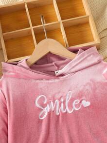 2pcs Tween Girls Casual Loose Comfortable Soft Letter Embroidered Hoodie Sweatshirt And Flare Pants Set - Pink - View 4
