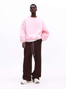 SUMWON Wide Leg Sweatpants Relaxed Fit Loungewear Oversized Joggers Casual Drawstring Pants With Side Pockets Plain - Brown - View 3