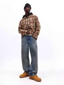 SUMWON 双层阔腿滑板牛仔裤，采用弧形拼接细节和宽松直筒剪裁，打造休闲街头风。 - 藍色 - 查看 3