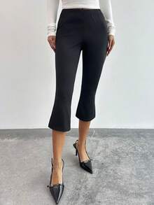 Firerie Women's Elegant Minimalist Slim Fit Leggings, Black High Waist Skinny Flare Leg Knit Tights, Suitable For Daily Wear, Versatile, Casual, Teacher, Going Out, Home - Black - View 6