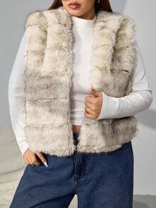 Comfortcana 大码女式无袖人造毛皮连帽休闲扎染大衣