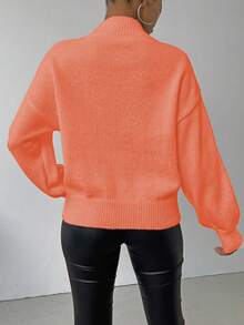 EMERY ROSE Women's Textured Minimalist Turtleneck Long Sleeve Sweater, Everyday Wear - Orange - View 2